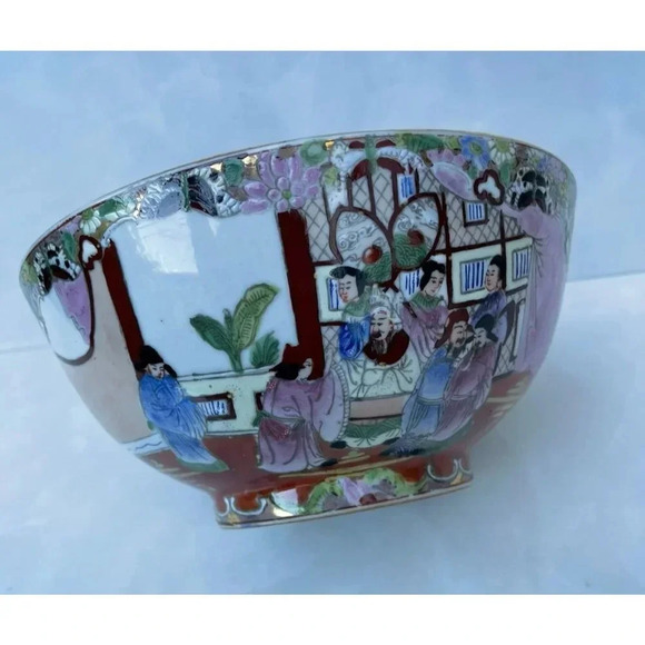 Antique Chinese Family Rose Medallion Hand Painted Decorated Bowl Gold Trim - Picture 13 of 16